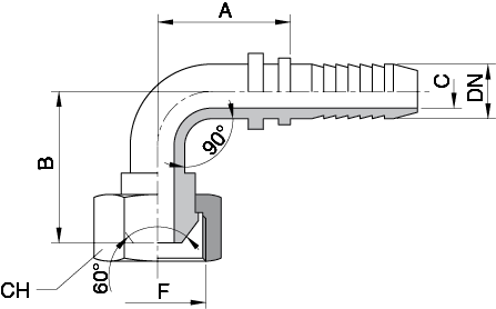 FEMMINA CURVA 90° CONO 60° FILETTO GAS CILINDRICO