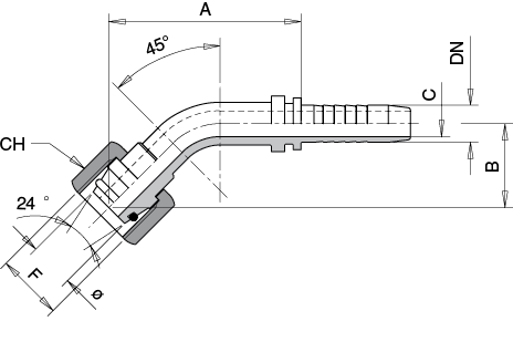 FEMMINA 45° MÉTRICA CONO 24° O.R. - DIN 3865 SERIE S DIN 2353