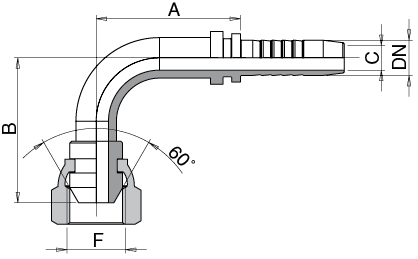 FEMMINA CURVA 90° CONO 60° FILETTO GAS CILINDRICO
