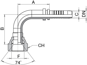FEMMINA CURVA 90° JIC - SVASATA 74° FILETTO UNF SAE J514