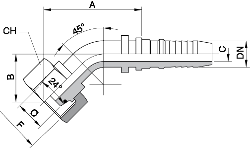 FEMMINA 45° MÉTRICA CONO 24° O.R. - DIN 3865 SERIE S DIN 2353