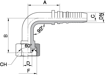 FEMMINA CURVA 90° O.R. CONO 60° FILETTO GAS